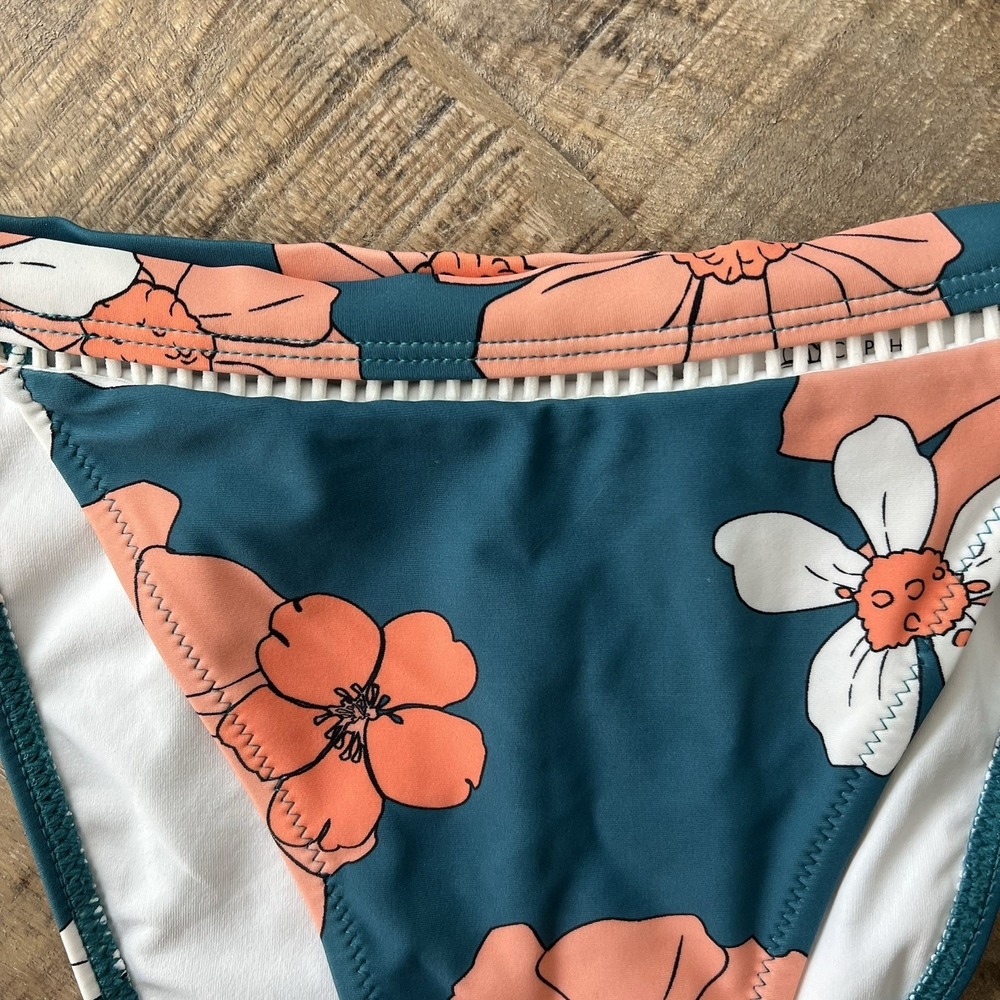 CUPSHE Bikini Set Size S‎ Top M Bottom Teal Coral Floral Cutout Clasp Beach NWT - Picture 5 of 12